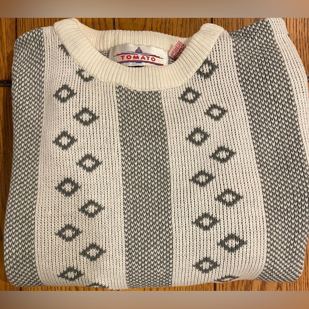 VTG TOMATO men’s crewneck sweater, size large, grey/white